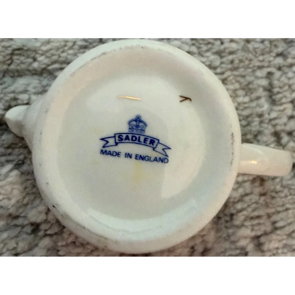 Sadler England Miniature Teapot Vintage Pink Rose Gold Gilt Swirl Bone China